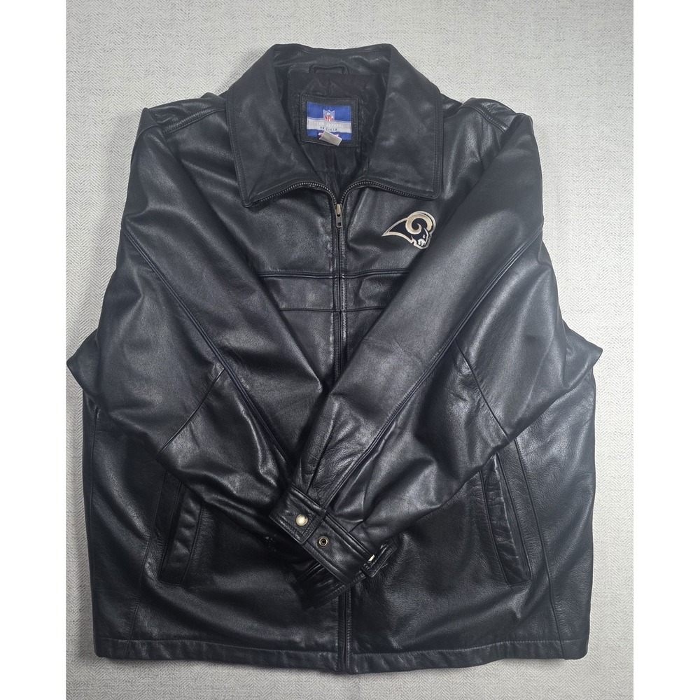 Reebok NFL St Louis Rams Leather Jacket Heavyweight Black Mens XL R562A